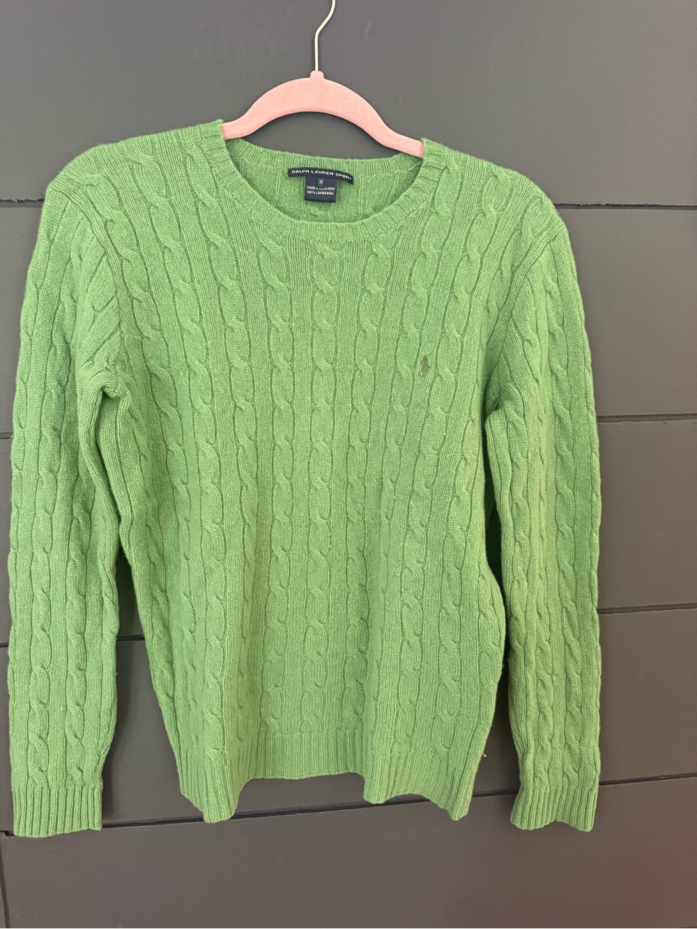 Ralph Lauren Sport Polo cable lambs wool sweater Med green